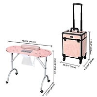 Byootique Folding Manicure Table Nail Desk & Rolling Makeup Train Case Cb Dusk