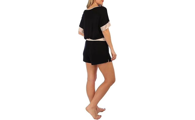 Tahari Women's 2 Piece Cooling Short Sleeve Top and Shorts with Satin Hem Pajama Set