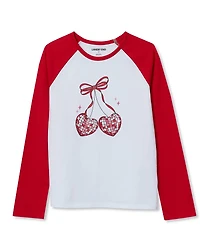 Lands' End Girls Long Sleeve Raglan Graphic T-Shirt