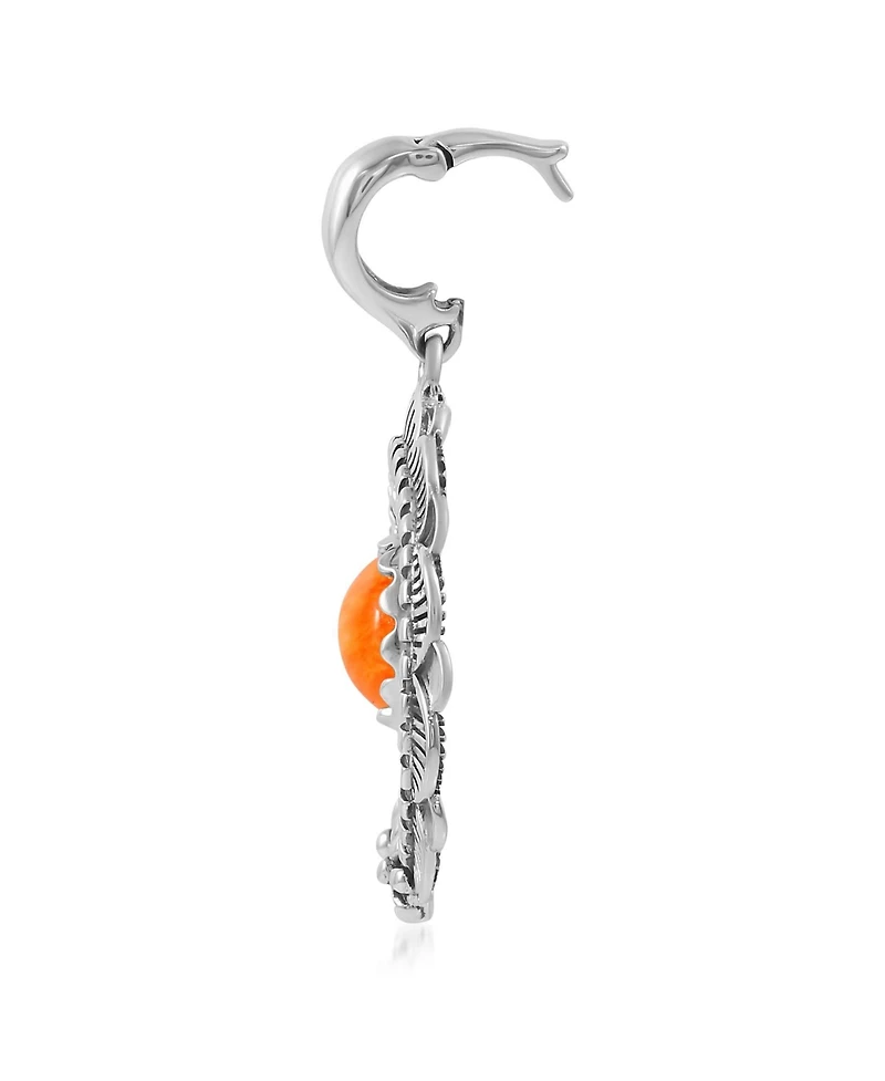 American West Jewelry Sterling Silver Orange Spiny Oyster Round Cut Naja Pendant Enhancer