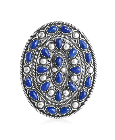 American West Jewelry Sterling Silver Lapis Cluster Gemstone Oval Pendant Enhancer