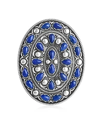 American West Jewelry Sterling Silver Lapis Cluster Gemstone Oval Pendant Enhancer