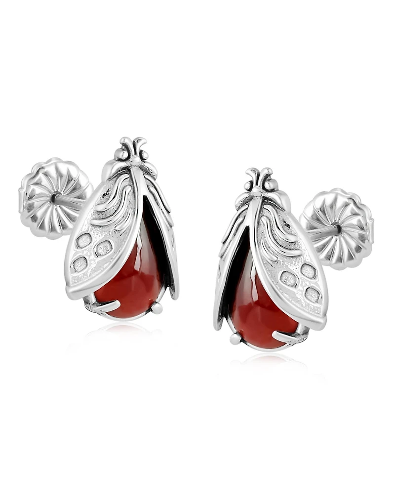 American West Jewelry Sterling Silver Red Onyx Ladybug Stud Earrings