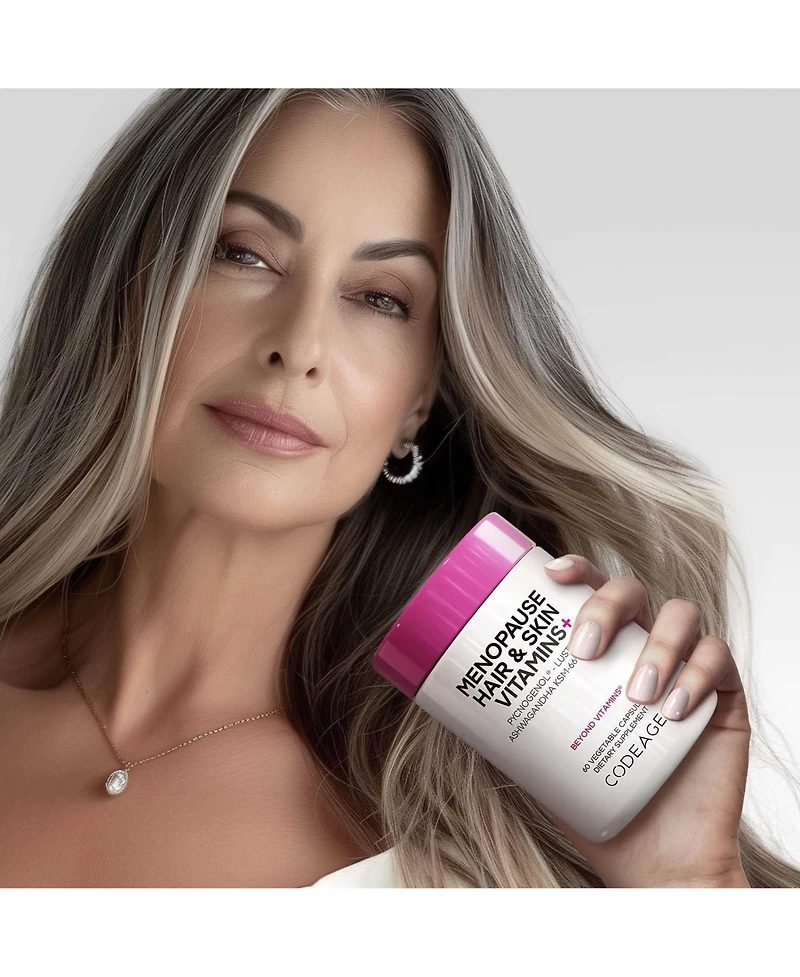 Codeage Menopause Hair & Skin Vitamins Patented Lustriva, Pycnogenol, Ksm-66 Ashwagandha Hair Density Skin Perimenopause Support 60 Capsules