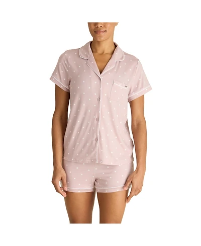 Tahari Women's Short Sleeve Notch Collar Top and Shorts 2 Piece Pajama Set