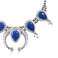 American West Jewelry Sterling Silver Denim Lapis Pear-Cut Squash Blossom Necklace, 17 to 20 Inches
