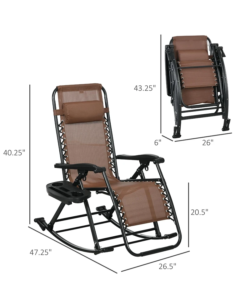 Outsunny Set of 2 Rocking Zero Gravity Lounge Chairs, Folding,