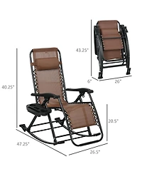 Outsunny Set of 2 Rocking Zero Gravity Lounge Chairs, Folding,