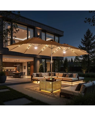 Xizzi 15ft Patio Umbrella with Base,12 Heavy Duty Ribs Large Outdoor Double-Sided Rectangle Crank Handle, Market for Backyard