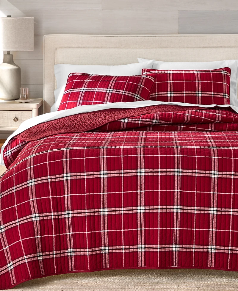 Charter Club Brushed Cotton Plaid 3-Pc. Quilt Set, Full/Queen, Macy's Exclusive