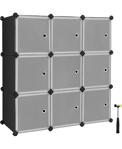 Songmics Home Modular Cube Storage Organizer, Set of 9 Plastic Cubes with Doors, Diy Closet Shelving Unit, Customizable Bookcase and Cabinet, Black an