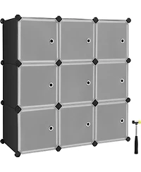Songmics Home Modular Cube Storage Organizer, Set of 9 Plastic Cubes with Doors, Diy Closet Shelving Unit, Customizable Bookcase and Cabinet, Black an