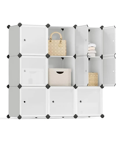 Songmics Home Modular Cube Storage Organizer, Set of 9 Plastic Cubes with Doors, Diy Closet Shelving Unit, Customizable Bookcase and Cabinet, Black an