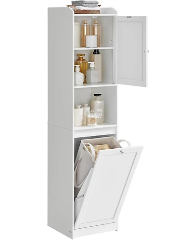 Songmics Home Tall Bathroom Cabinet (15.8" x 15.8" x 66.9") with removable laundry basket with handles, door compartment, Cloud White