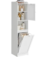 Songmics Home Tall Bathroom Cabinet (15.8" x 15.8" x 66.9") with removable laundry basket with handles, door compartment, Cloud White