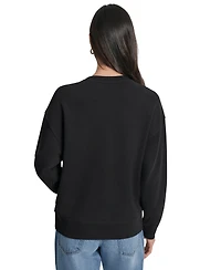 Dkny Jeans Women's Rhinestone Logo Cotton Crewneck Sweatshirt