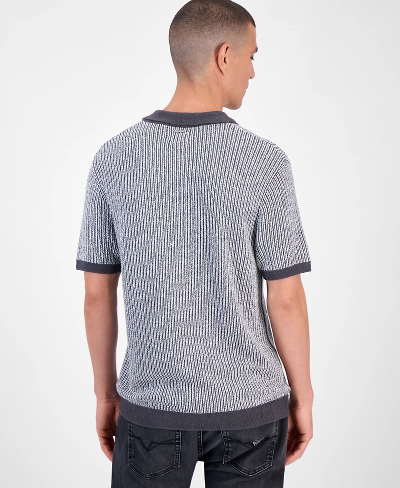 Guess Men's Isaac Short Sleeve Textured Polo Sweater