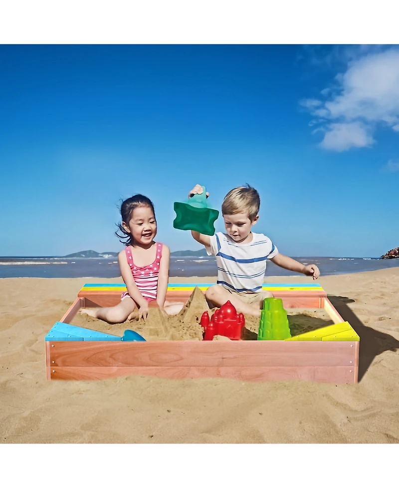 Cesicia Children's Wooden Sandbox, Sandpit ,Kids Wood Playset Outdoor Backyard ,47.25"L x47.25"W x 7.87"H