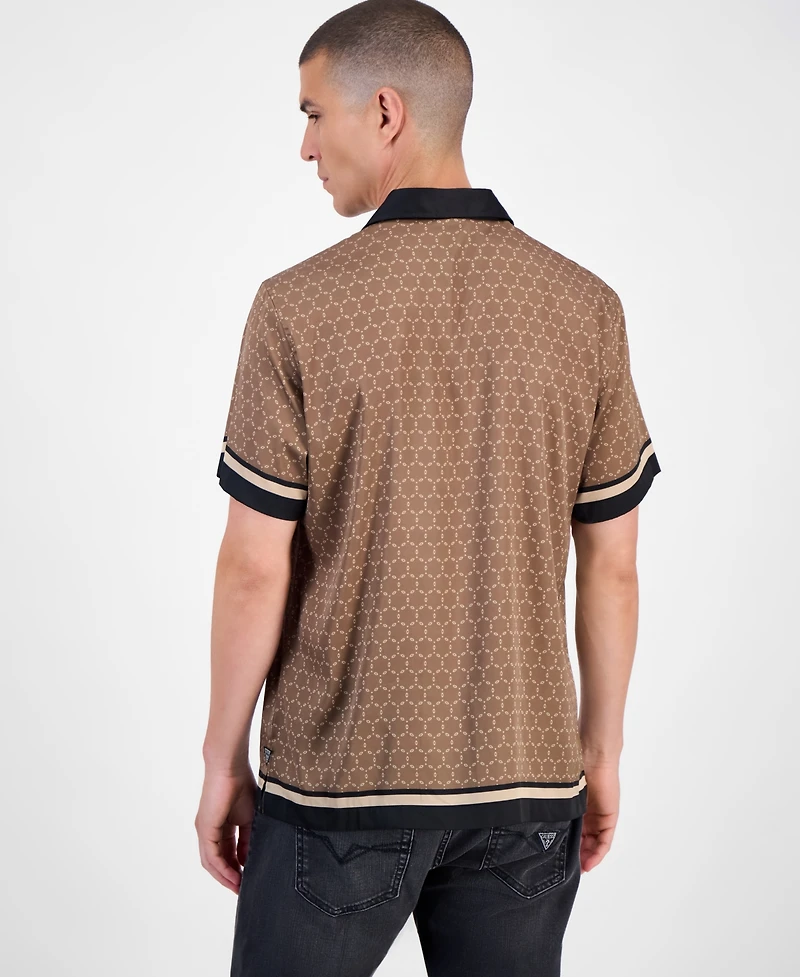 Guess Short Sleeve Geometric Border Charm Button-Front Shirt