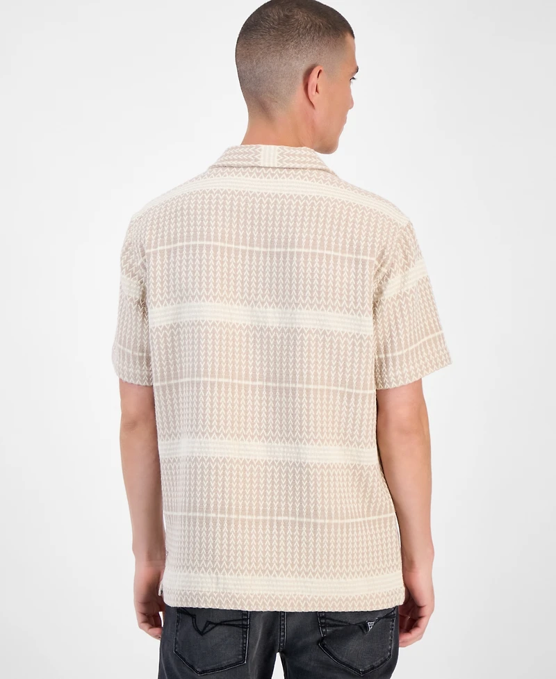 Guess Men's Arrow Jacquard Short Sleeve Button-Up Shirt
