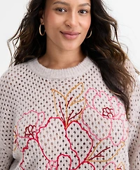 Democracy Plus Long Sleeve Floral Embroidered Sweater