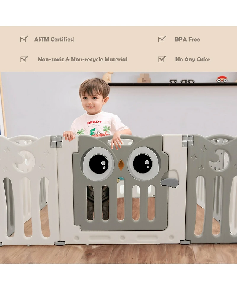 Gymax 14-Panel Baby Playpen Kids Activity Center Foldable Play Yard w/ Lock Door