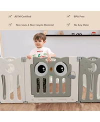 Gymax 14-Panel Baby Playpen Kids Activity Center Foldable Play Yard w/ Lock Door