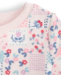 First Impressions Baby Girls Long-Sleeve Patchwork Floral-Print Fleece Sweatshirt, Exclusively at Macy's