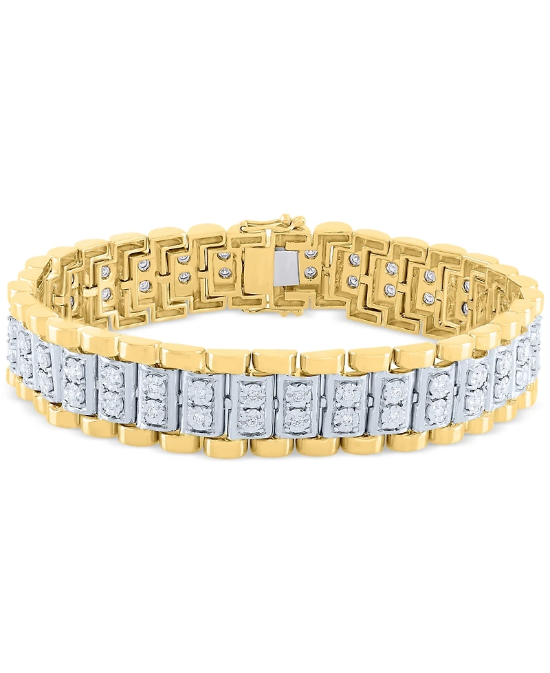 Men's Diamond Link Bracelet (1 ct. t.w.) Sterling Silver & 14k Gold-Plate or