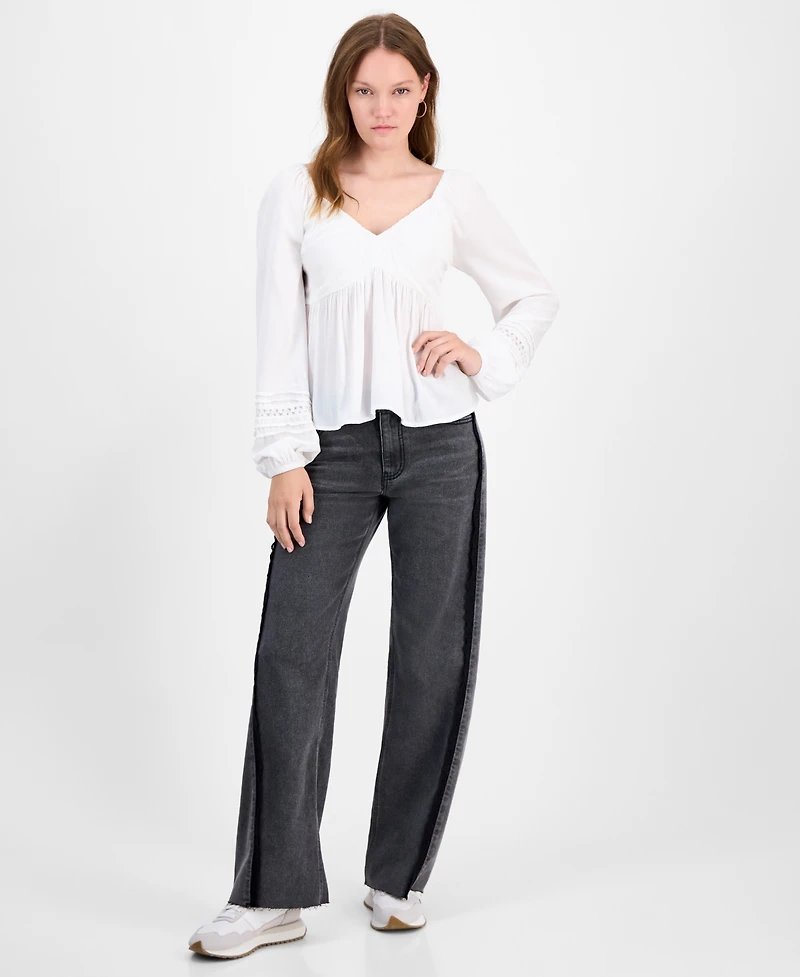 Self Esteem Juniors' Ruched V-Neck Lace-Inset Blouse