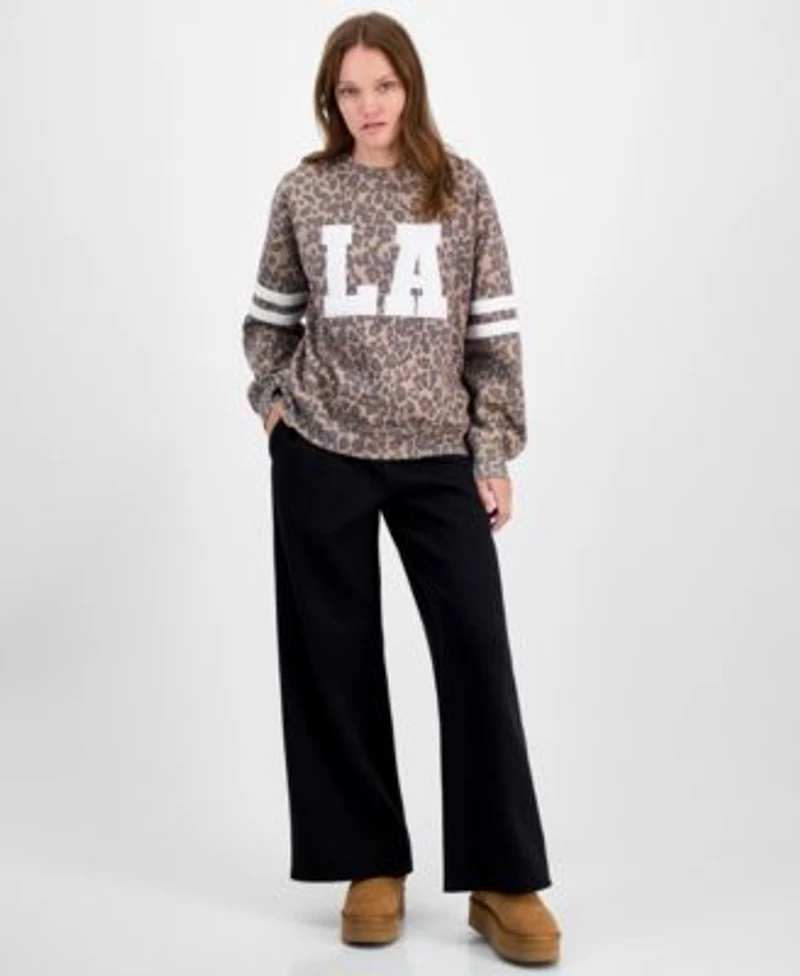 Madden Girl Juniors La Patch Leopard Print Sweatshirt Fleece Wide Leg Sweatpants