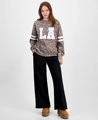 Madden Girl Juniors La Patch Leopard Print Sweatshirt Fleece Wide Leg Sweatpants