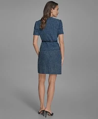 Bcbg Womens Cotton Tweed Belted Short Sleeve Jacket Cotton Tweed Mini Pencil Skirt