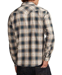 Lucky Brand Men's Dobby Western Long Sleeve Snap-Front Plaid Shirt