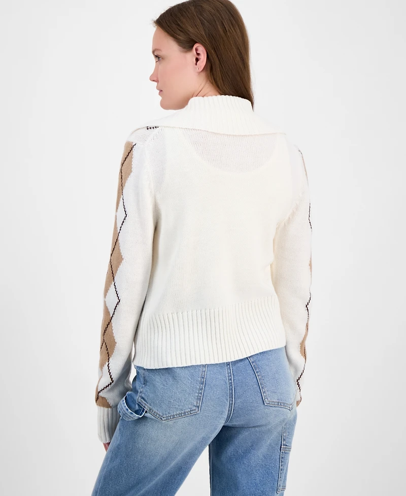 Ultra Flirt Juniors' Argyle Zip-Front Cardigan Sweater