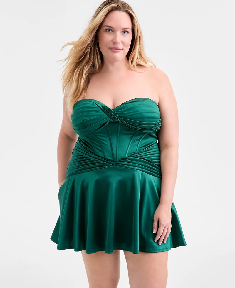 Alex & Sophia Trendy Plus Strapless Sweetheart-Neck Fit Flare Dress