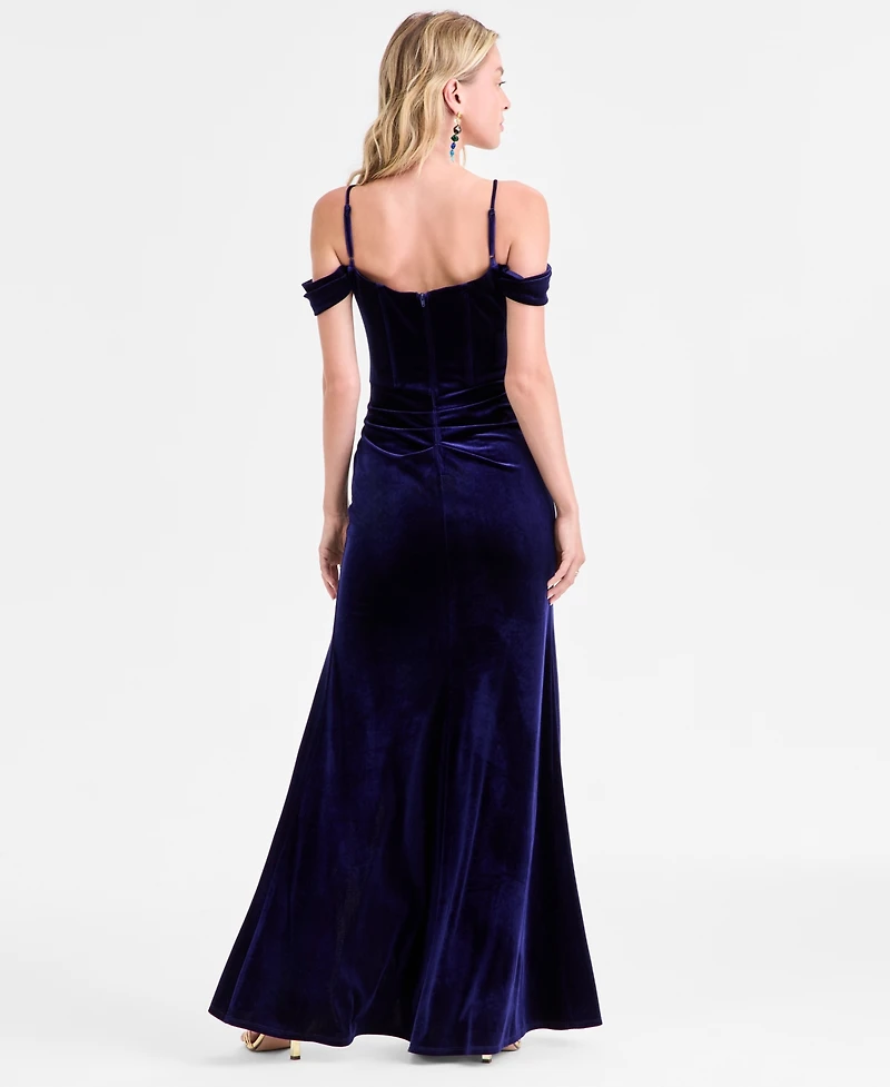 B Darlin Juniors' Velvet Off-The-Shoulder Gown