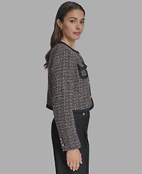 Bcbg Women's Braided-Trim Tweed Collarless Jacket