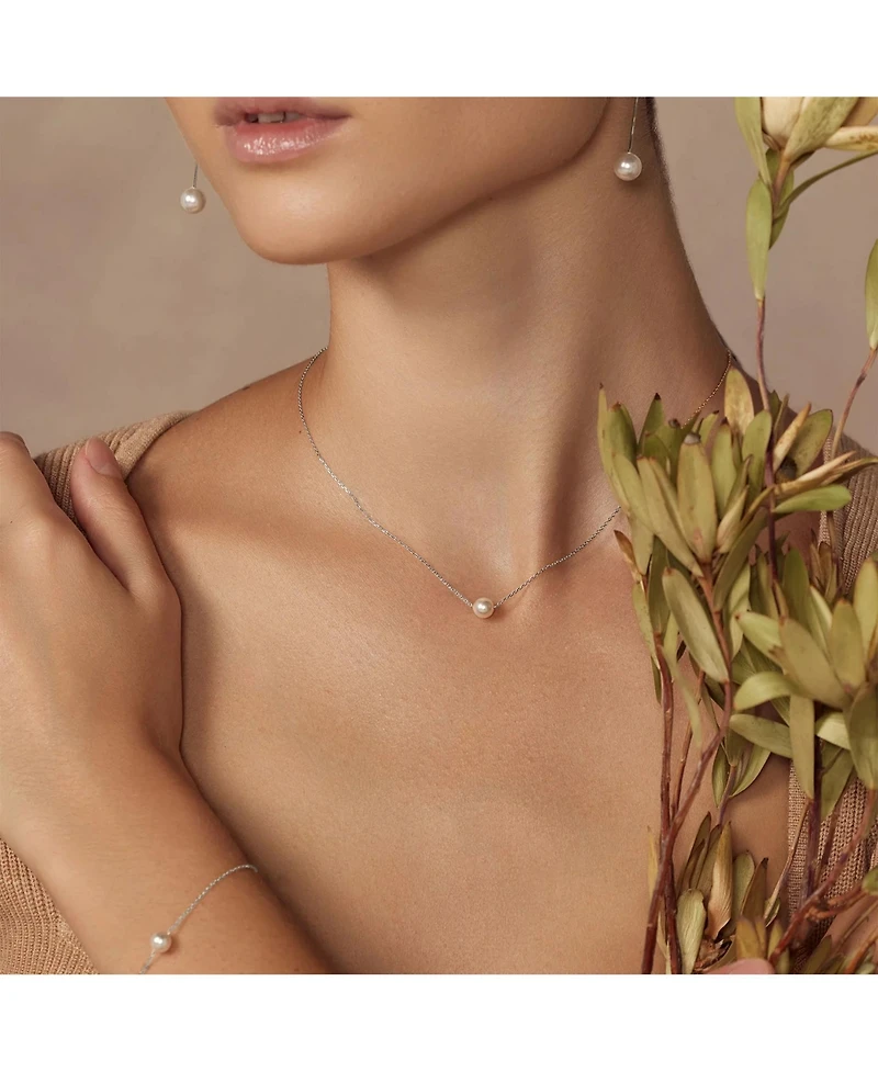 Sterling Silver Abby Single Cultured Pearl Bracelet, Necklace & Dangled Drop Earrings Set