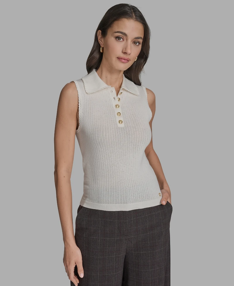 Bcbg Women's Cotton Collared Sleeveless Knit Top