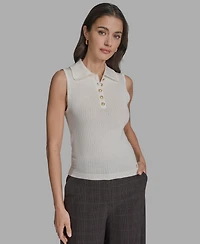 Bcbg Women's Cotton Collared Sleeveless Knit Top