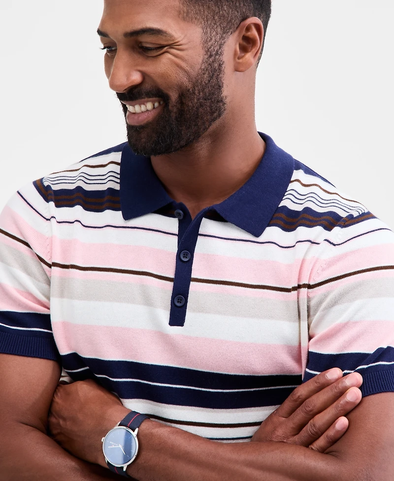 Club Room Men's Short Sleeve Striped Polo Sweater, Macy's Exclusive