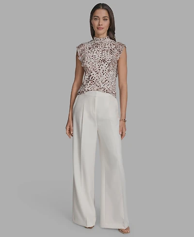 Bcbg Women's Printed Mock Neck Knit Flutter-Sleeve Top