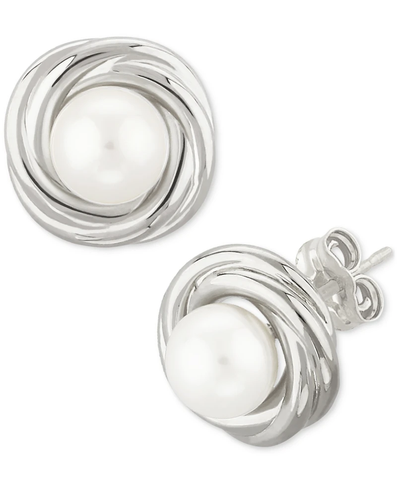 Macy's Cultured Freshwater Pearl (5mm) Love Knot Stud Earrings 14k Gold