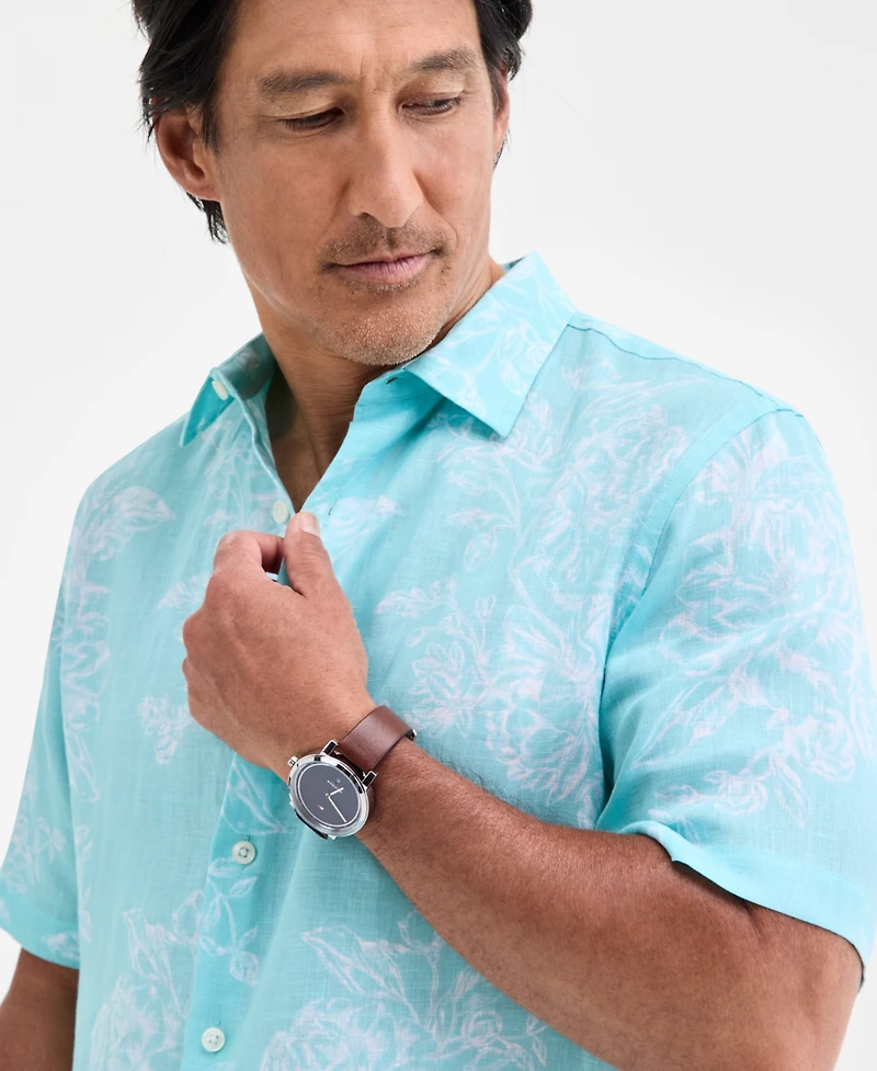 Club Room Men's Casa Regular-Fit Floral Button-Down Linen Shirt, Macy's Exclusive
