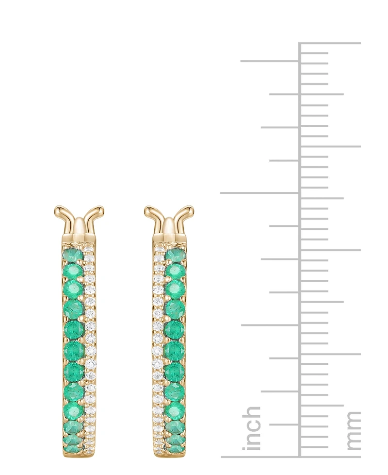 Emerald (3/8 ct. t.w.) & Diamond (1/8 Double Row Small Hoop Earrings 14k Gold-Plated Sterling Silver, 0.75"