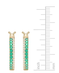 Emerald (3/8 ct. t.w.) & Diamond (1/8 Double Row Small Hoop Earrings 14k Gold-Plated Sterling Silver, 0.75"