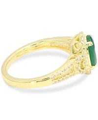 Emerald (1-1/4 ct. t.w.) & White Sapphire (1/3 ct. t.w.) Oval Halo Ring in 14k Gold-Plated Sterling Silver