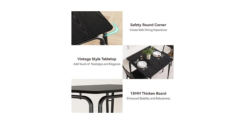 Gaomon Dining Table for 2, Small Table and Chairs Set of 2, Square Dinette Set for 2, Dinner Table Set,Black