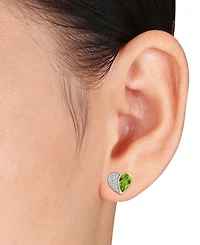 Peridot (1-1/2 ct. t.w.) & Diamond (1/5 ct. t.w.) Heart Stud Earrings in 10k Yellow Gold